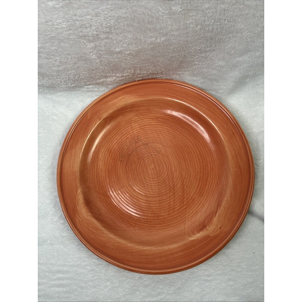 Vintage Pfaltzgraff USA 13” Round Serving Platter Brown Cream Rings Stoneware